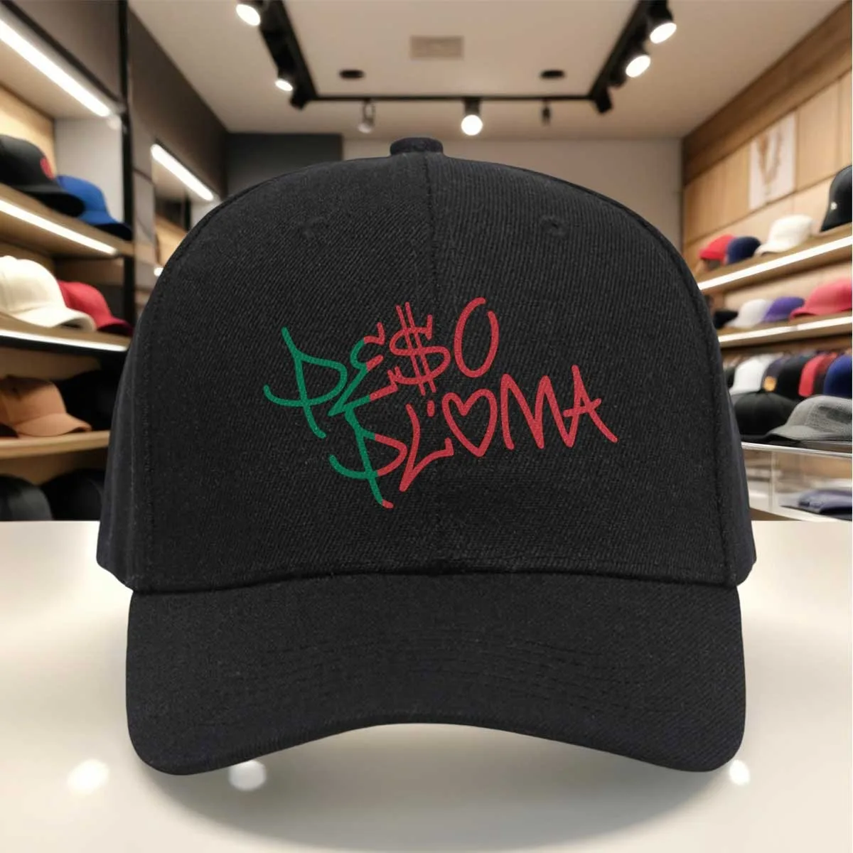 Red And Green Graffiti Style Peso Pluma Baseball Cap, Creative Hand Drawn Letter Print Hat with Dollar Sign And Heart, Adjustabl