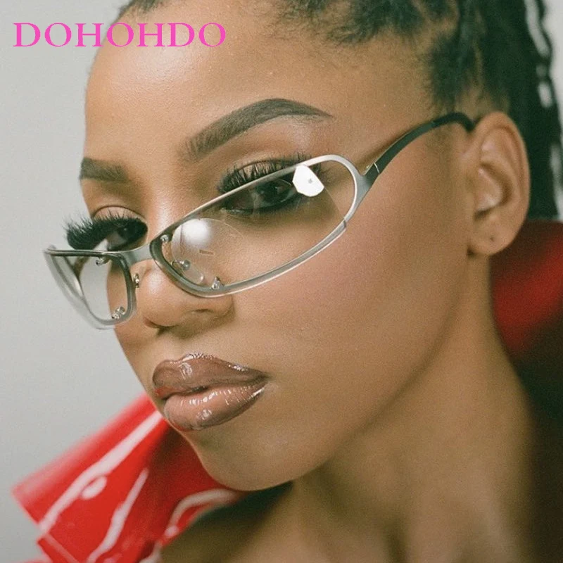 

DOHOHDO Oval Y2K Sunglasses New Futuristic Metal Sunglasses Young Girl Sunglasses Men Brand Designer Cyberpunk Shadow Eyeglasses