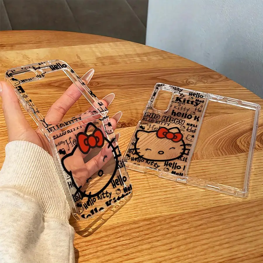 Transparent Soft Phone Cover Case for Samsung Galaxy Z Fold 8 Ultra Z Flip 6 5 4 3 Z Fold 7 6 5 4 3 ZFold8Ultra Sanrio Hello