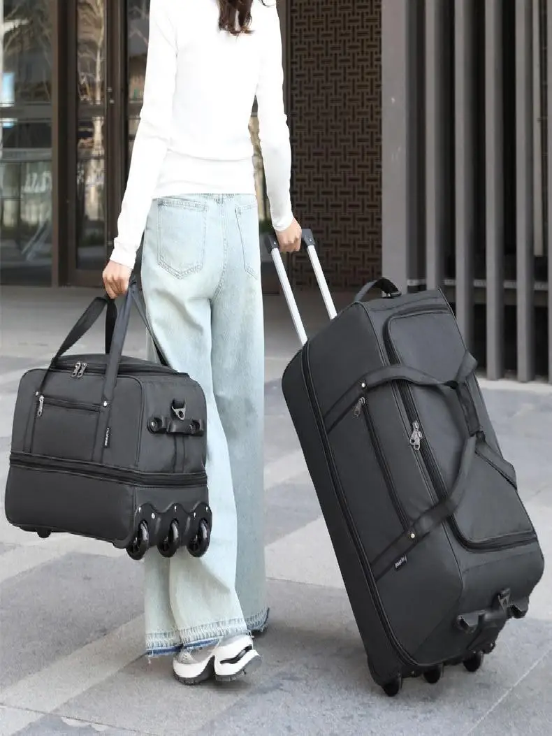 large-capacity-stackable-pull-up-luggage-bag-multi-functional-clothing-storage-box-short-business-trip-durable-canvas-bag