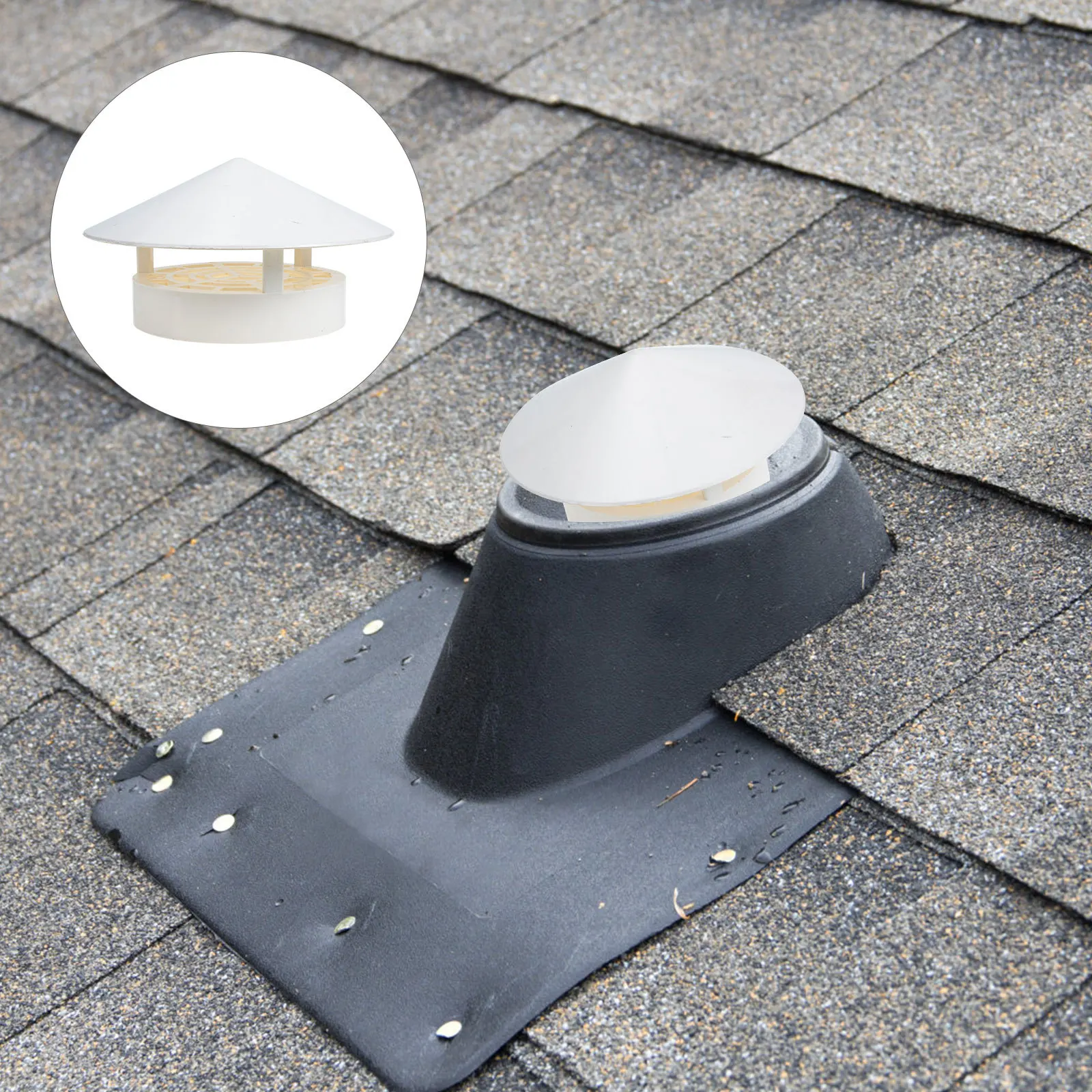 

PVC Durable Rainproof Roof Vent Caps Chimney Cover Windproof Snowproof Protector for Garden Home Roof Vent Caps