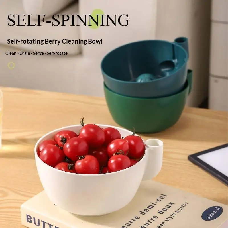 1PC Swirling Berry Washing Bowl Self Spinning Fruit Vegetable Washer With Drain 360 Vortex Cleaning Kitchen Tool