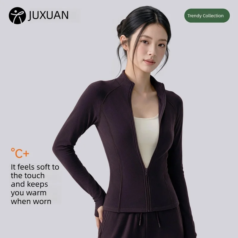 Women Fleece Lined Yoga Jacket Winter Warm Thick Long Sleeve Stand Collar Zip Up Slim Fit Fitness Running Coat Women's Jacket
