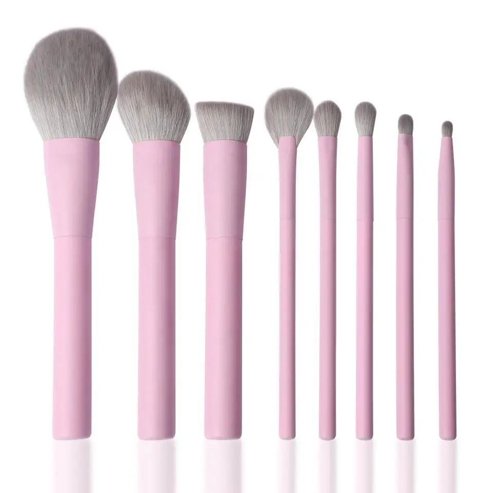 Pennelli per trucco rosa Fondotinta morbido in polvere Fard Correttore Ombretto Miscelazione Evidenzia Pennello per eyeliner Cosmetico 8 pezzi / set