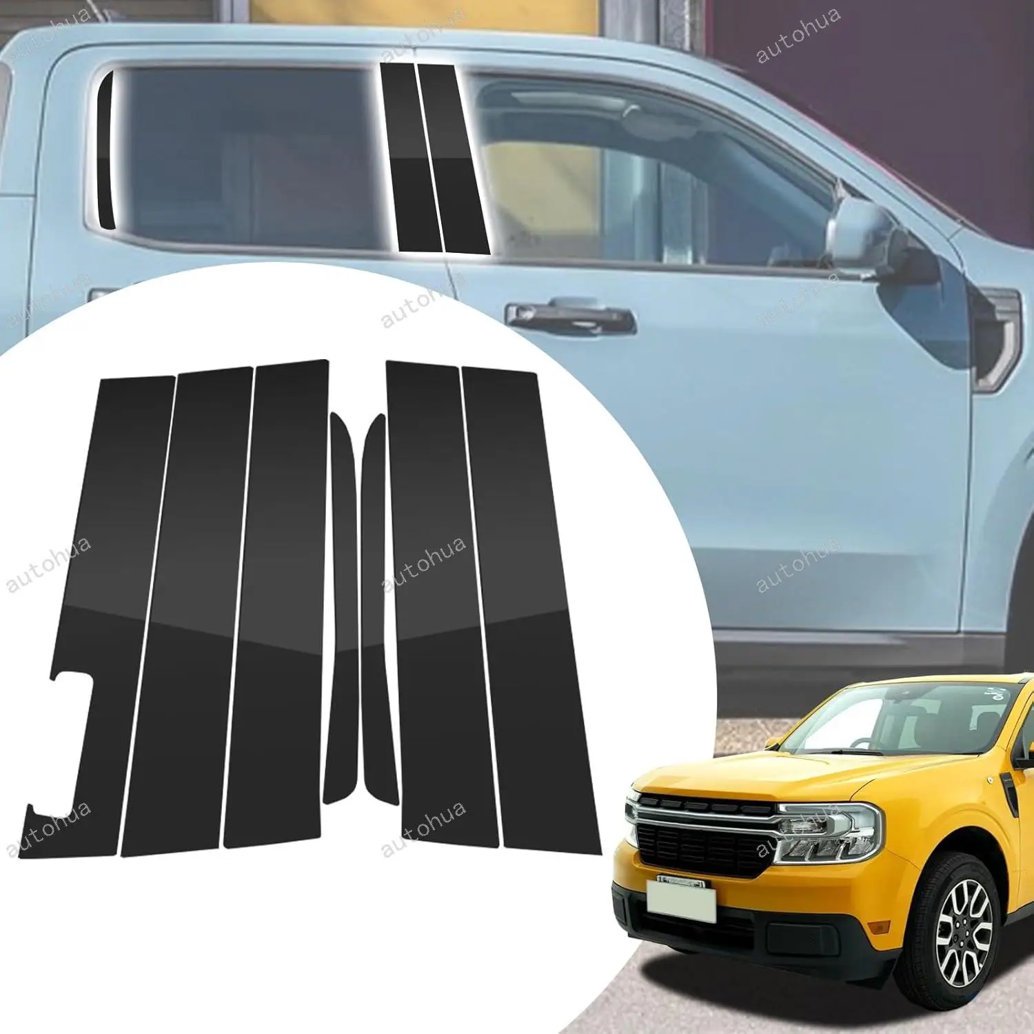 

Door Pillar Post Trim for Ford Maverick 2020-2025 Side Door Pillar Anti Scratch Glossy PC Stickers Cover Moldings 6-pcs