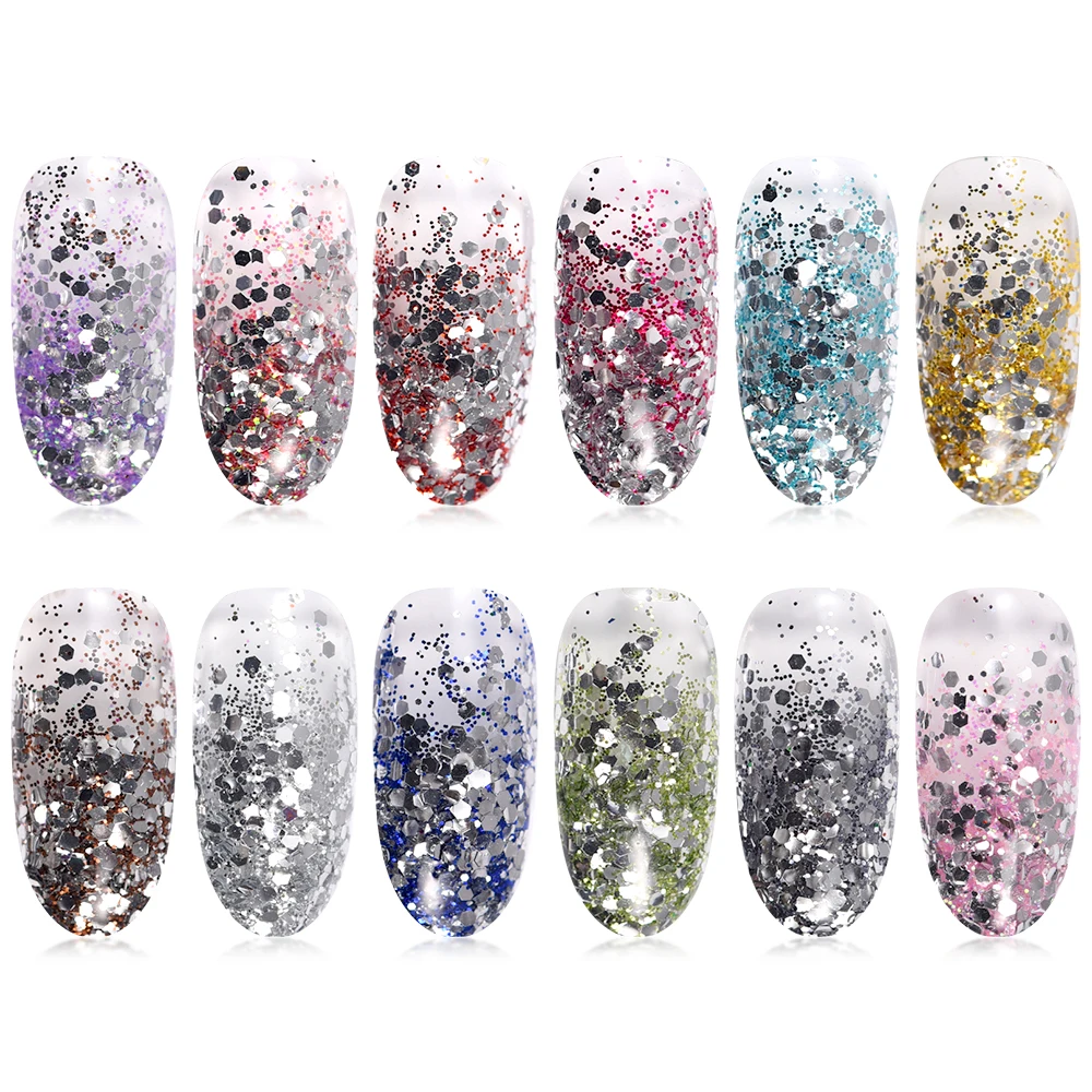 

12 Colors/Set Glitter Dust Powder Nail Art Glitter Powder Nail Powder Chrome Pigment Powder Dust Decoration Manicures