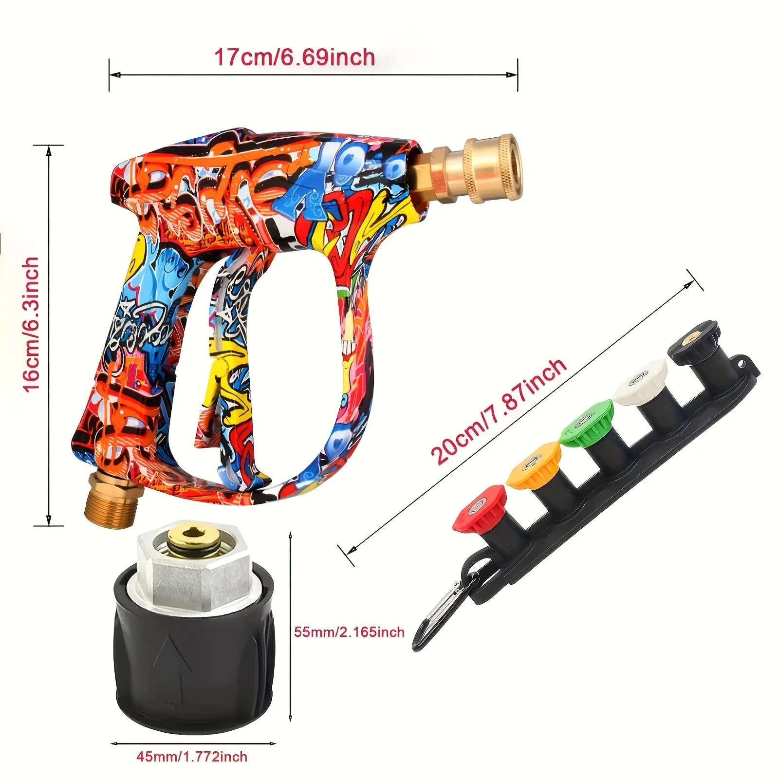 Colorful Graffiti Pressure Washer Gun Kit Compatible with Karcher K2-K7, Equipped with 5 Nozzle Tips & 1/4