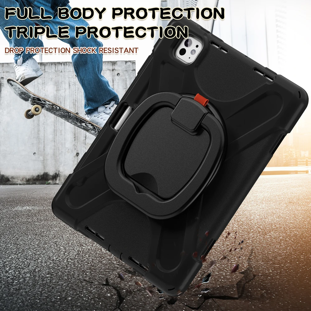 

11.0" Portable Rotating Tablet Cases For iPad Pro11 Pro 11 2024 M4 Case for Pro 11 2025 M5 Cover Fundas TPU Silicone Stand Shell