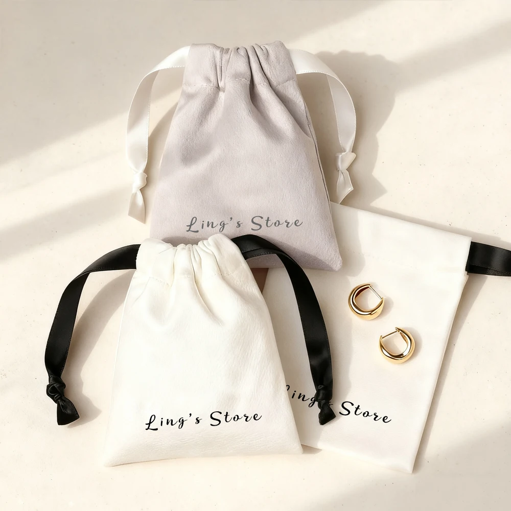 50 шт., фланелевая сумка на шнурке для ювелирных изделий, может персонализированный индивидуальный логотип, свадебные сувениры, подарочная упаковка, бутик, косметичка для покупок