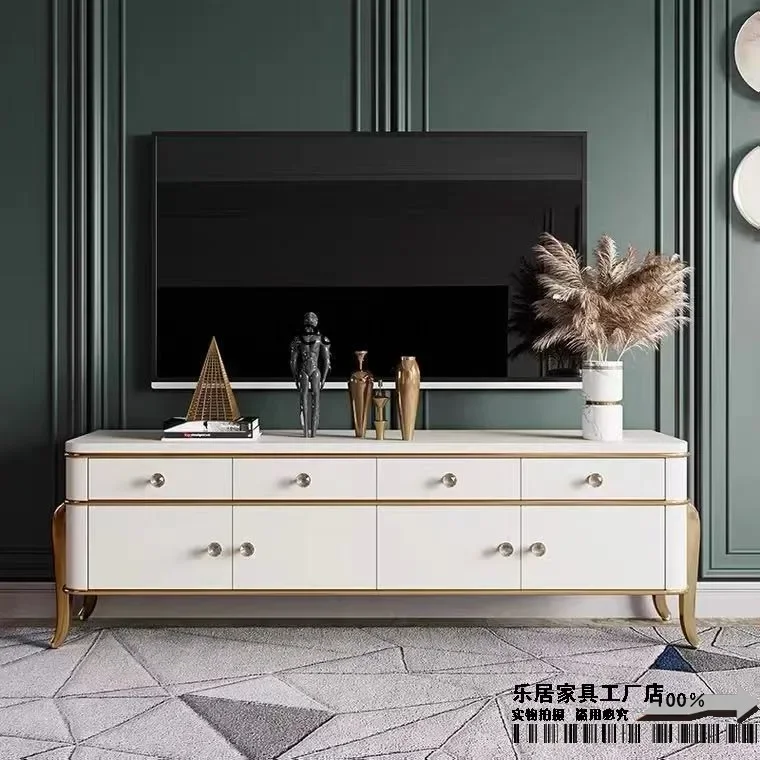 

American light luxury white solid wood TV cabinet modern simple living room high floor cabinet customization