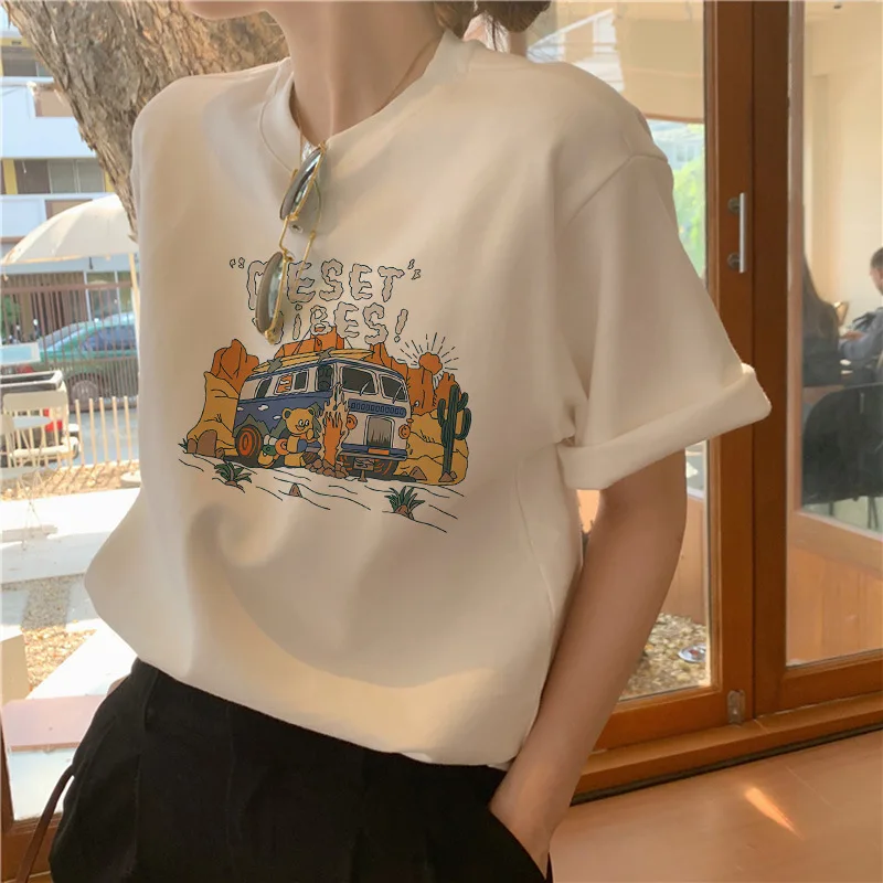 เสื้อยืดแฟชั่นลำลองสไตล์สปอร์ตแขนสั้นทรงหลวมผ้าฝ้ายสไตล์เรโทรสำหรับผู้หญิงปี 2025 แนวสตรีท คอลเลจ Y2K ฮาราจูกุ