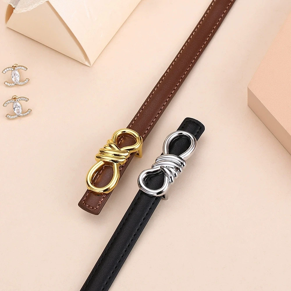 Women's Cowhide Belt, Versatile Minimalist Dress Pants Belt, Fine Style Waist Belt, Premium White Rope Knot, Niche Style