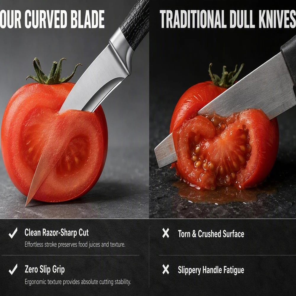 Bone removal curved-edge kitchen knife with non-slip handle Sharp kitchen knives for peeling and cutting meat. With knife sheath