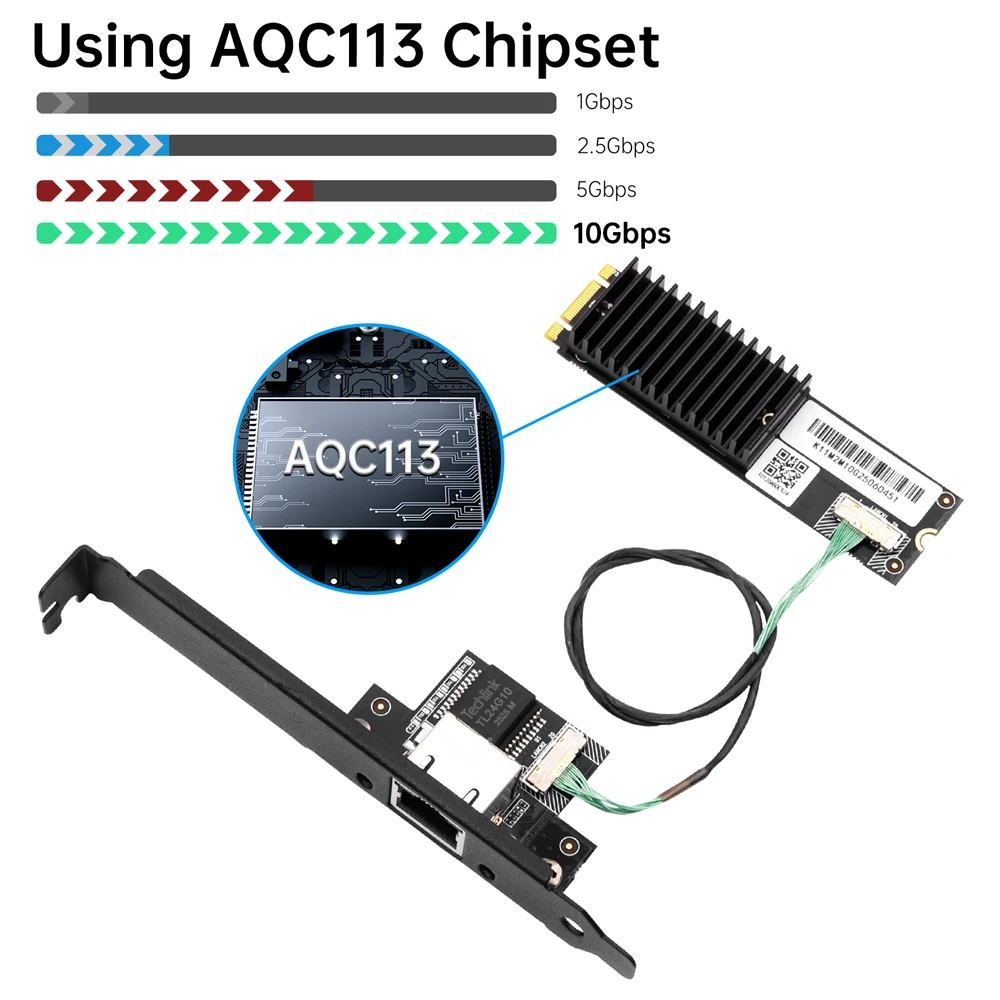 10Gbps M.2 Ethernet Network Card AQC113 B+M Key 10GBase-T RJ45 Adapter for Windows 10/11 Desktop PC Mini PC NAS