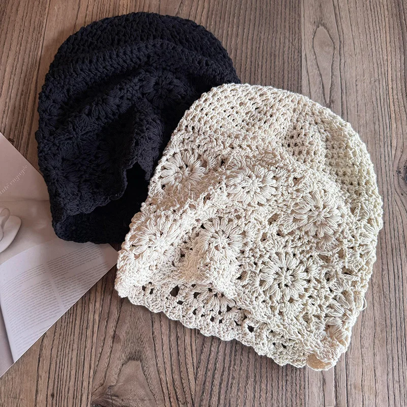 النمط الياباني لاسي متماسكة قبعة المرأة اليدوية الكروشيه البوهيمي الرجعية رقيقة قبعة قبعة لربيع الخريف ​