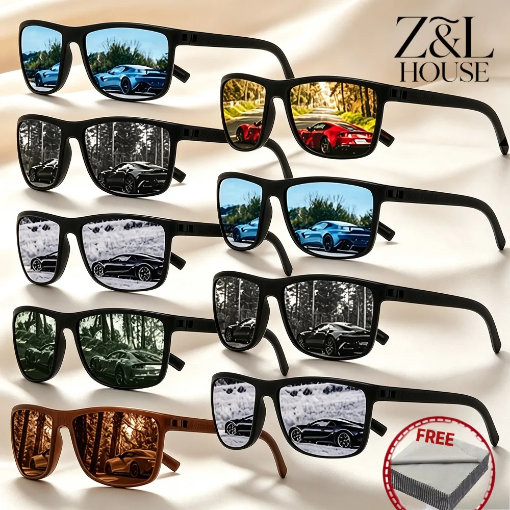 9 Pairs of Polarized Glasses for Men and Women of The Same Style, Ultra-light Frames, Reflective Lenses, Square Frame Anti-skid Temple, Suitable for Driving, Fishing, Outdoor Driving Sunglasses