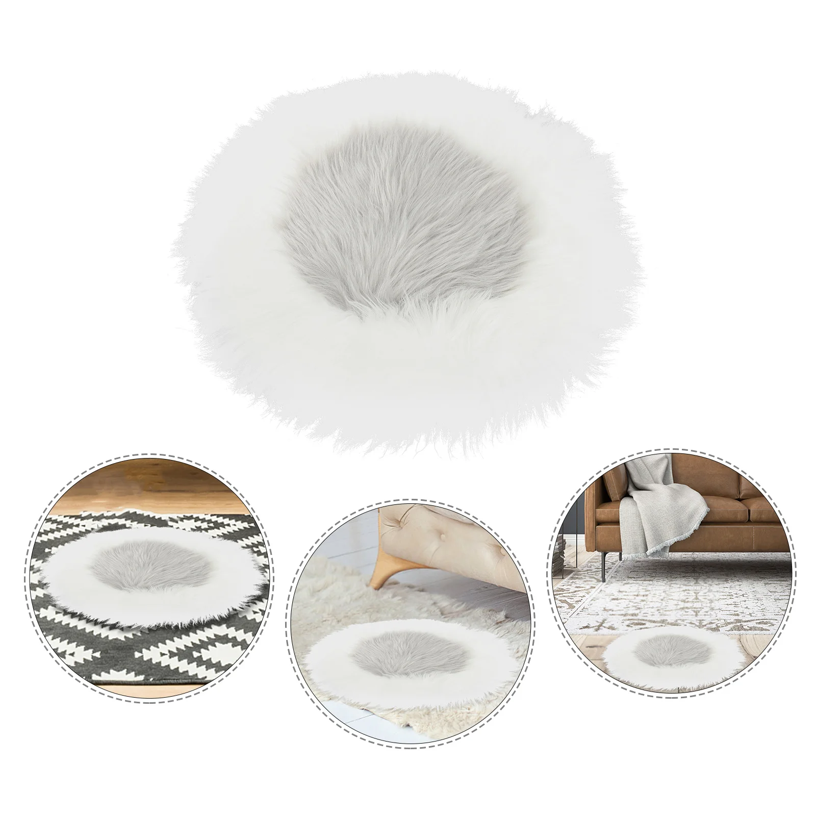 

Long Pile Color Block Area Rug Anti-Slip Surface Soft Floor Mat for Indoor Use Living Room Bedroom Kids Playroom Grey White