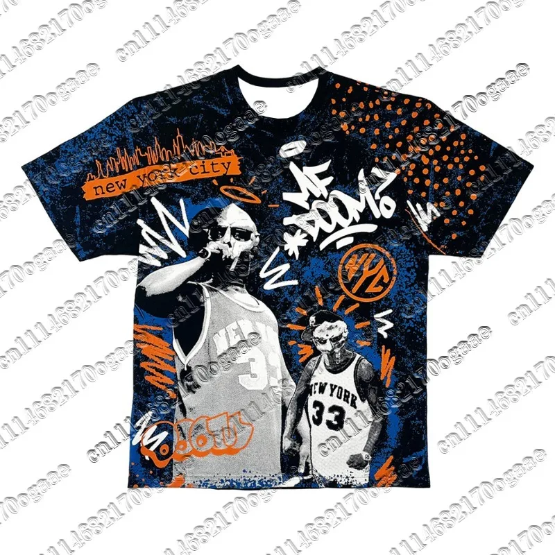MF DOOM NYC Hip Hop Graffiti Print Men T‑Shirt Y2K Oversized Vintage Streetwear Breathable Tops New Fashion Casual Daily Tee