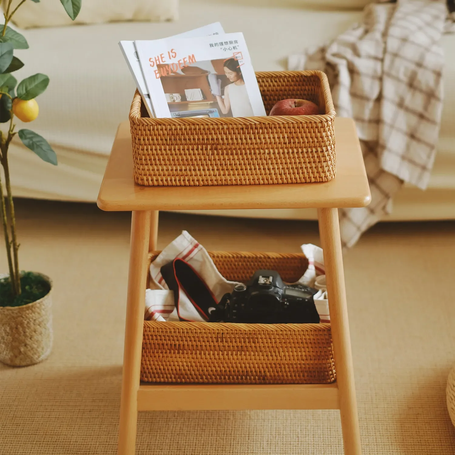 3 Sizes Rectangular Rattan Storage Baskets, Handmade Woven Nesting Wicker Baskets for Decor, Fruit Tray and Snack Storage Box