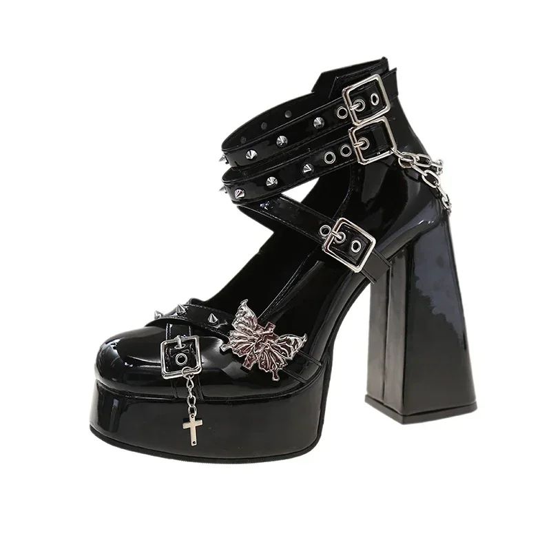 2025 neue Lolita High Heels Y2K Punk Stil Plateauschuhe Subkultur Gothic Damen Leder Pump Schuhe Schmetterling Mary Jane Schuhe