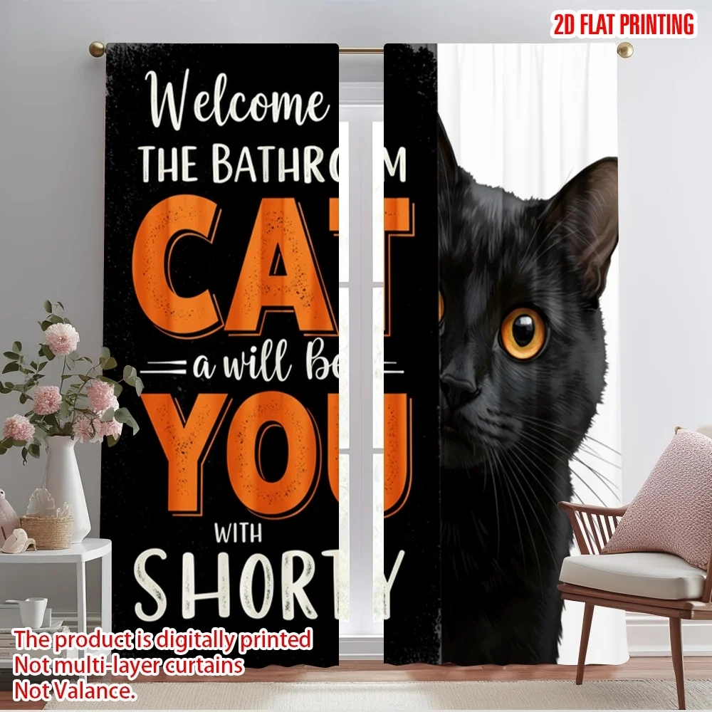 

2pcs 2D flat printing Drapes Black Cat Bathroom Sign 100% Polyester Without Electricity 0 for Festive Portraits and Party