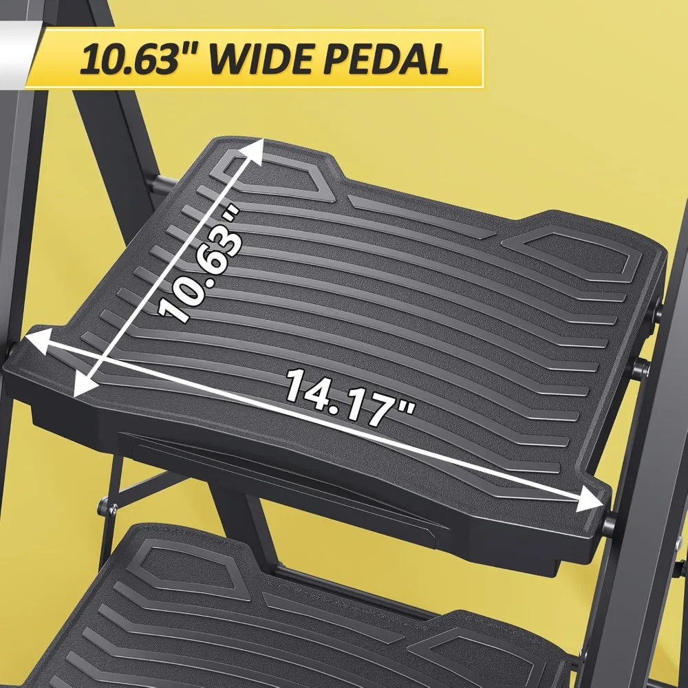 Tangga Lipat 4 Langkah, Tangga 4 Langkah dengan Kapasitas 900lbs, Pedal Lebar Anti-Selip dan Pegangan, Tangga Rumah Tangga Ringan