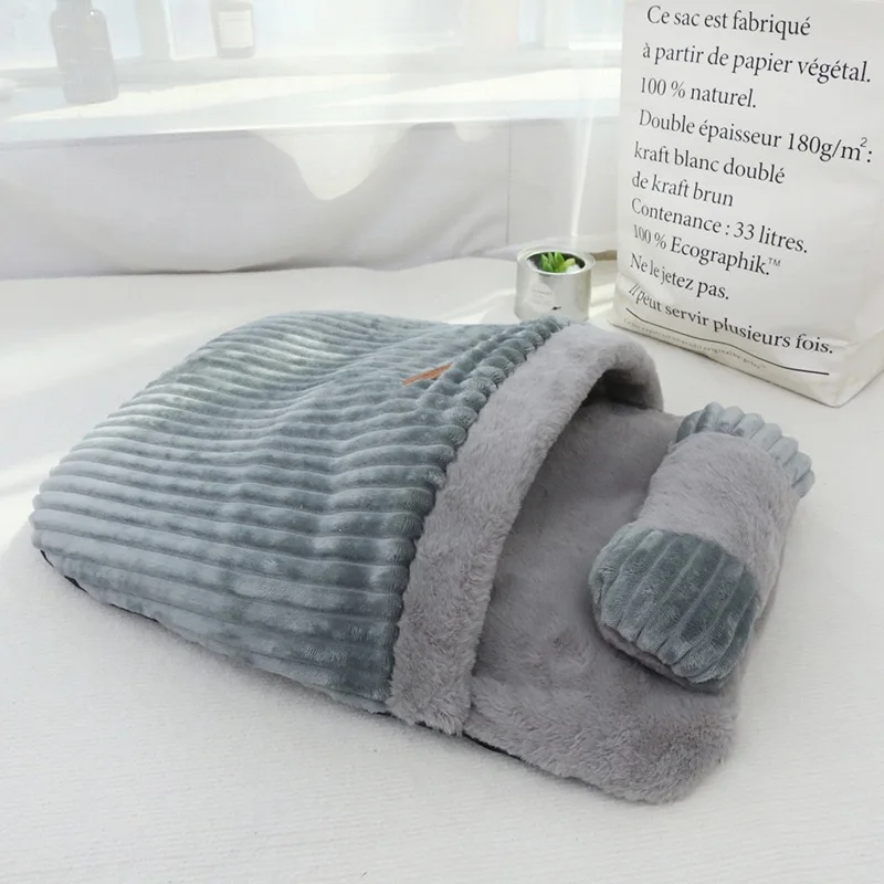 Cat Bed Winter Removable Warm Half Closed Pet Sleeping Bag Dog Bed House Cats Nest Cushion with Pillow