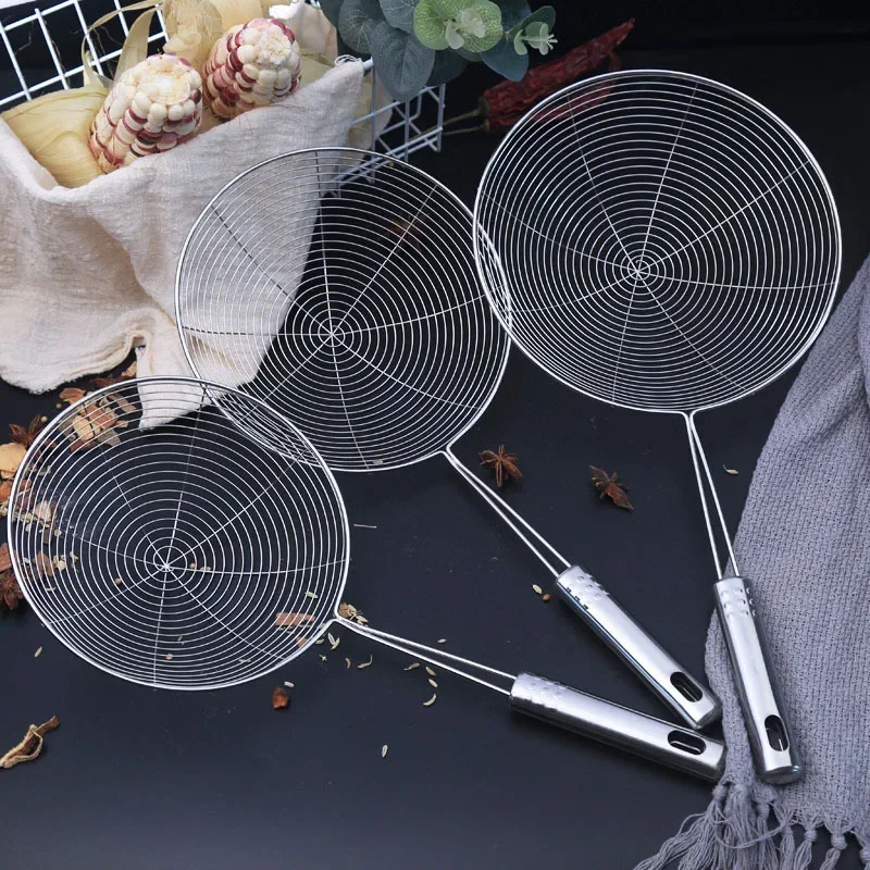 Oval Skimmer Stainless Steel Filter Mesh Oil Pot Food Filter Cookware Colander Fried Filter Kitchen Strainer Baking Cooking Tool