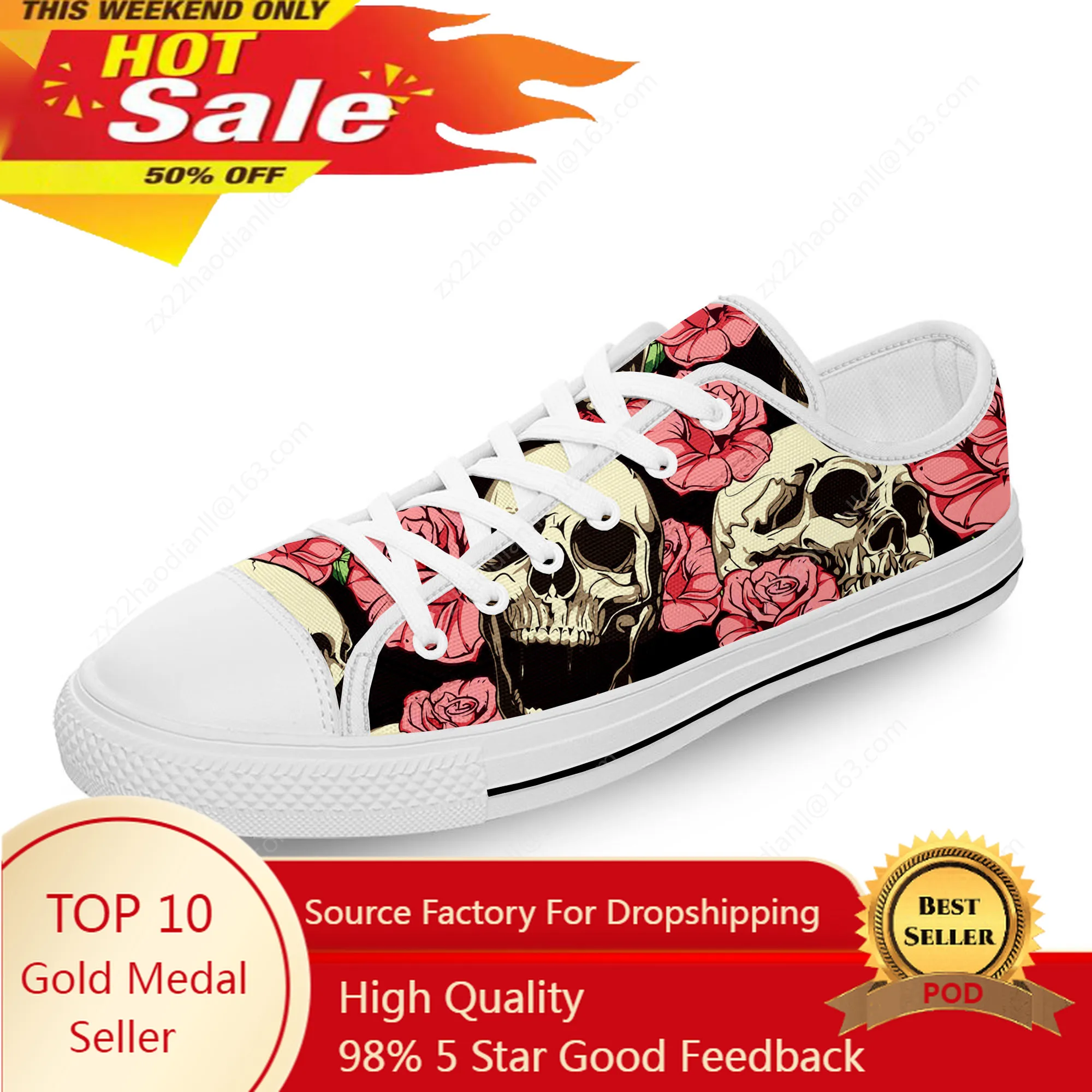 

SKull Skeleton PAisley Horror Halloween White Cloth 3D Print Low Top Canvas Fashion Shoes Men Women Breathable Sneakers