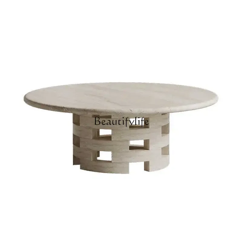 

ls 04Creative desk, living room, round table, luxury stone, new coffee table, wabi-sabi, travertine