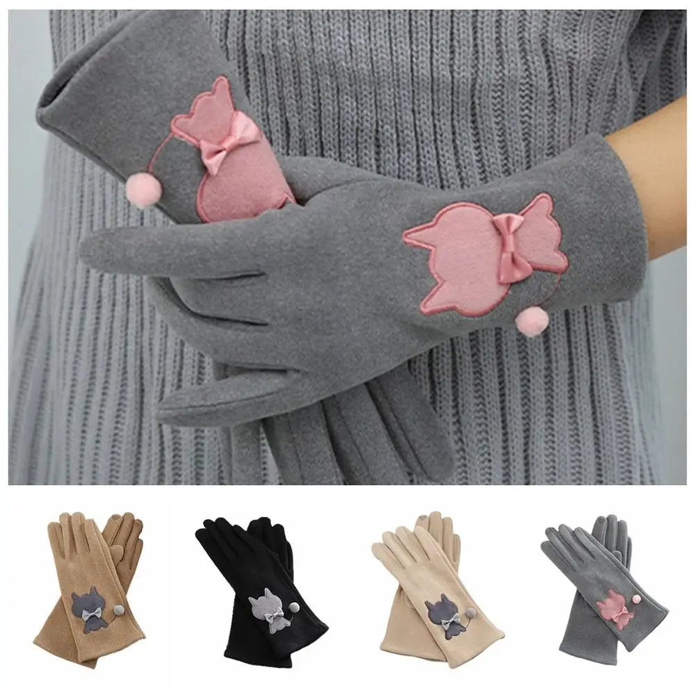 

Korean Female Winter Velvet Touch Screen Plush Gloves Cat Warm Cycling Driving Glove Outdoor Windproof Mittens Anti-slip Gloves