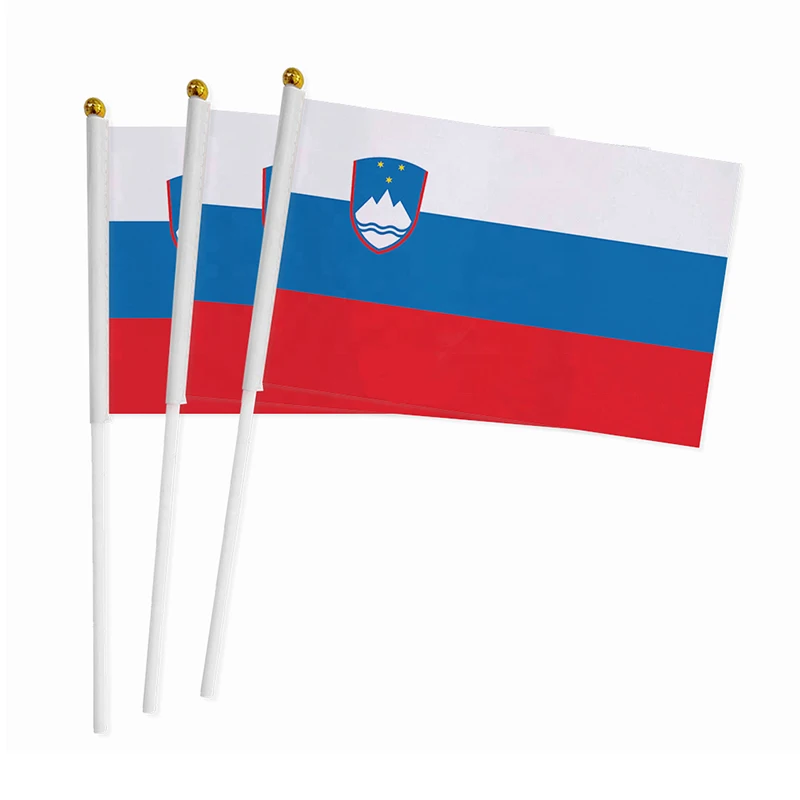 Aerxrbrae    World National Flag 14 * 21cm Slovenia  hand wave flags 100pcs / bag with plastic flagpole Polyester