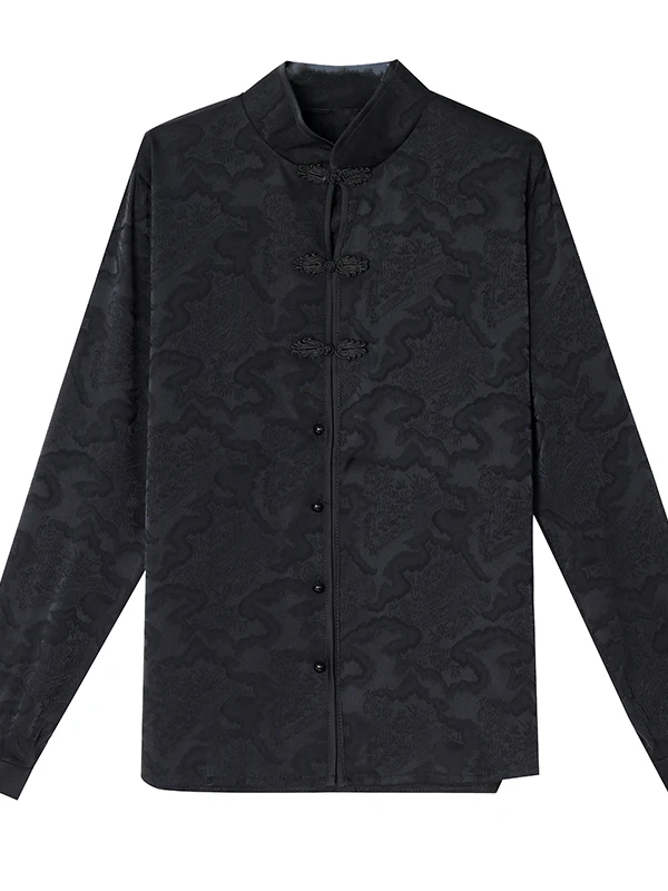 Ele Bla Long Sve Acetate Crepe besticktes irt Damen Frühling Herbst New Sle Chinese Trendy Faion Top