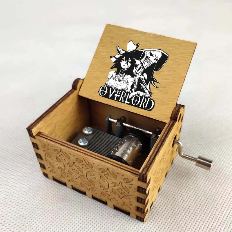 anime Overlord  Cartoon Music Box Carved Wood Hand Crank Music Box Home decorations Merry Christmas Kids Birthday Gift