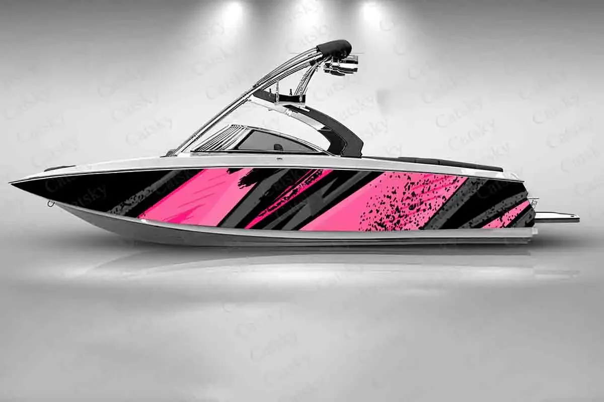 

Abstract Pink & Black Splash Boat Fashion Sticker Packaging Waterproof Custom Marine Ship Sticker Wrap Vinyl Decal Decoration