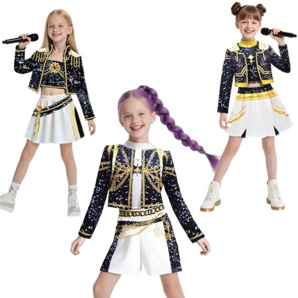 Bambini Mira Rumi Zoey Abiti da palcoscenico Cosplay Costume nero Ragazze Uniforme Festa di Halloween Giochi di ruolo Stampati Abiti eleganti