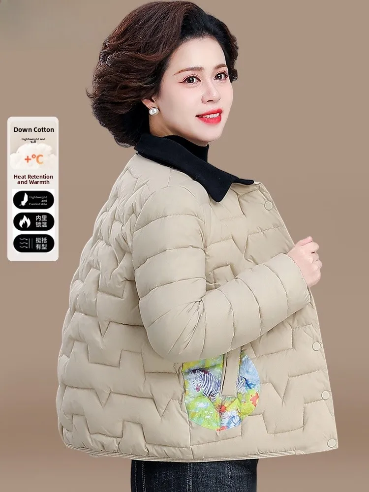 

Lightweight down Cotton Jaet for Mom Chinese Zodiac Year Women's Faion Loose Fit Autumn Winter Coat ort Sle Button Cl...
