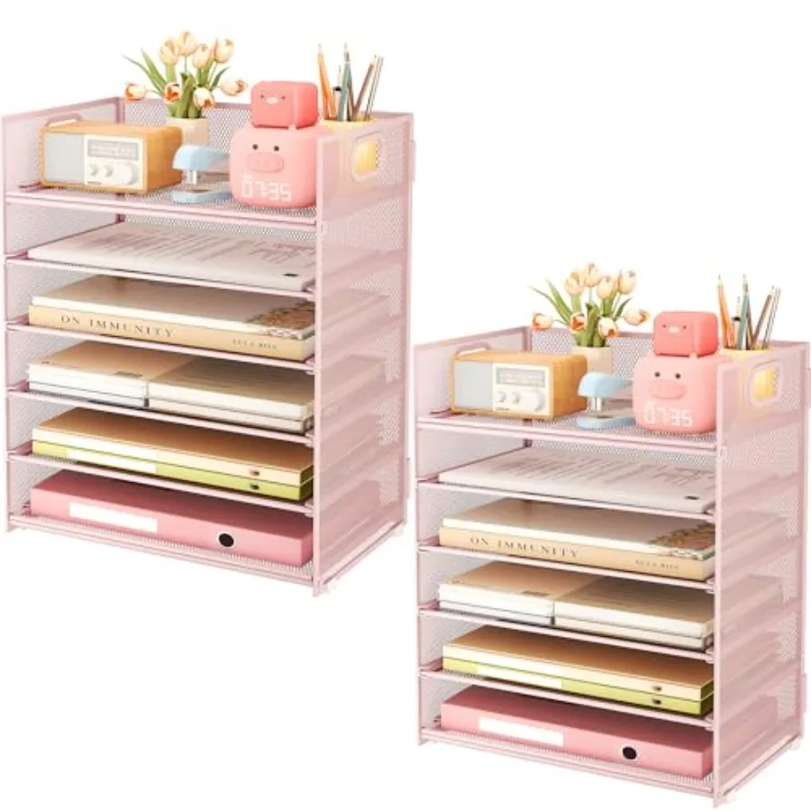 

6-Tier Desk Paper Organizer, Desktop File Letter Tray with Handle, Document Sorter and Accessories Holder for Office, Home and
