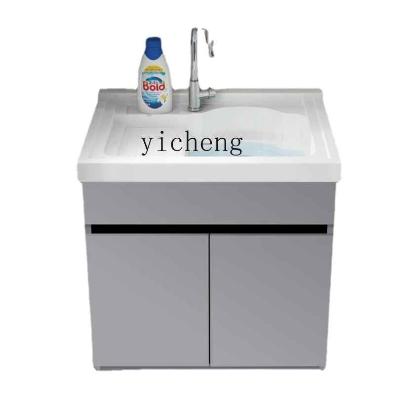 

Zc Honeycomb Aluminum Small Apartment Balcony Laundry Tub All-in-One Cabinet Quartz Stone Inter-Platform Basin with Washboard