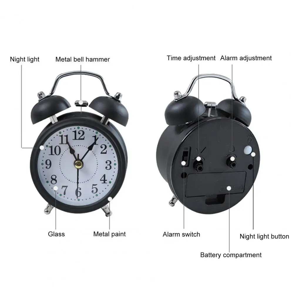 Alarm Clock Twin Bell Silent Movement Metal Heavy Sleepers Alarm Clock Luminous  Alarm Clock