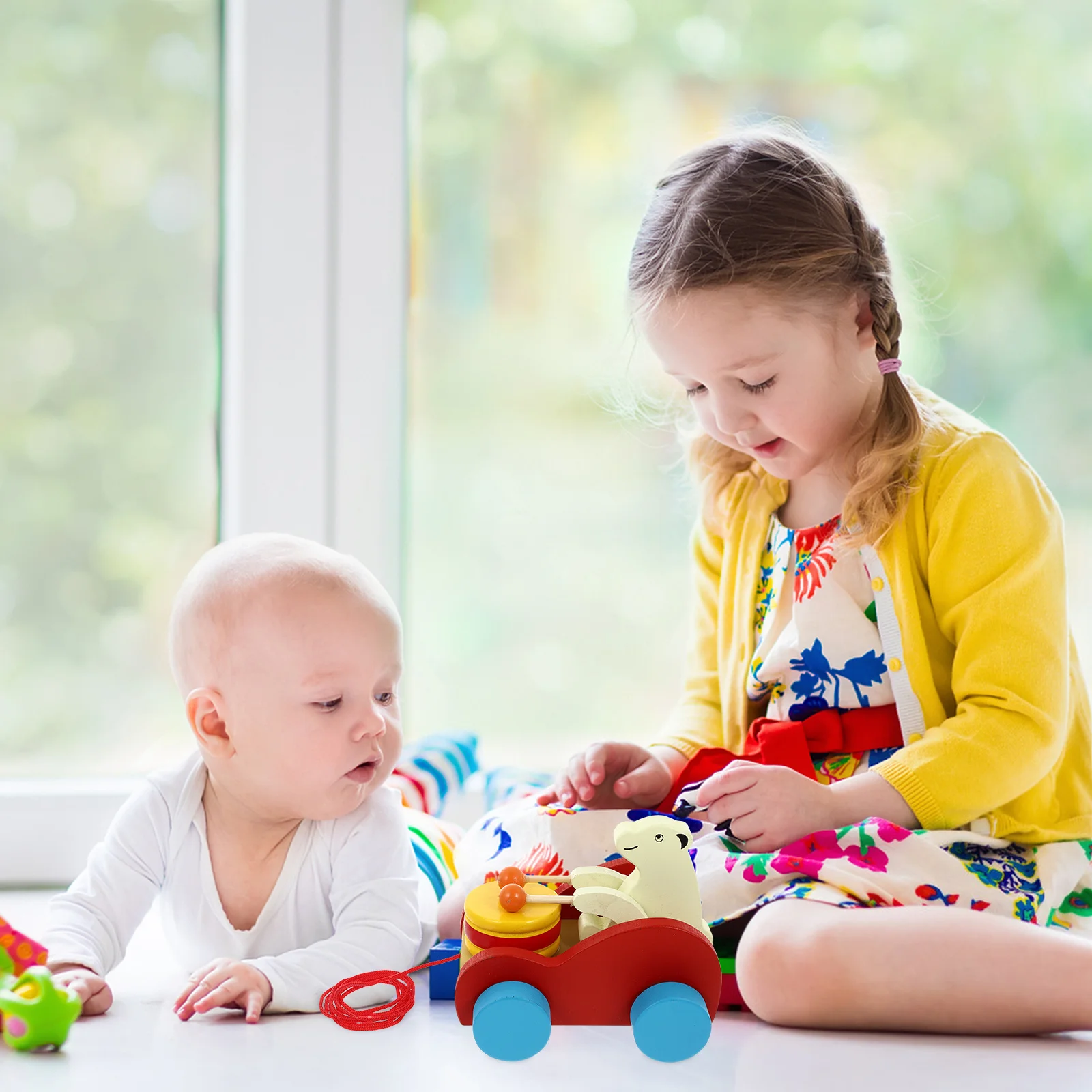 

1Pcs Bear Wooden Pulling Cart Kid Traction Entertainment Educational Baby Plaything Toddlers Cognitive Development Animal