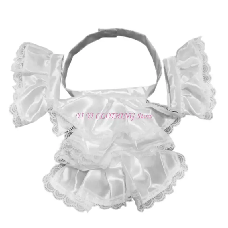 N5KF Ruffle Lace Satin Jabot and Cuffs Set Costume Accessory for Men Women Children