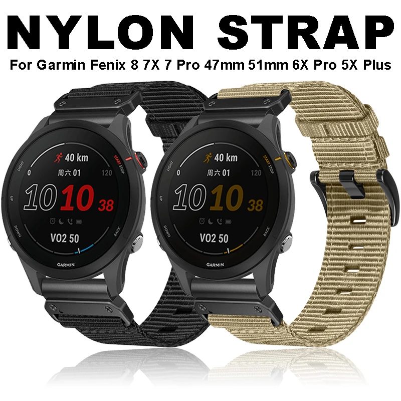 20mm 22mm 26mm QuickFit Nylon Strap For Garmin Fenix 8 7X 7 Pro 47mm 51mm 6X Pro 5X Plus /Enduro 2 Wristband Braided WatchBand