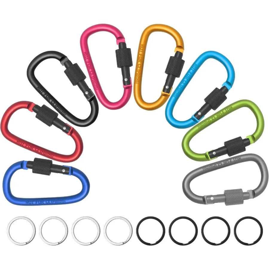 8 الألومنيوم Dshaped مشبك معدني حلقة تسلق قفل حلقة تسلق التخييم الصيد في الهواء الطلق استخدام كليب مع باب حلزوني لديها مجموعة متنوعة من Col