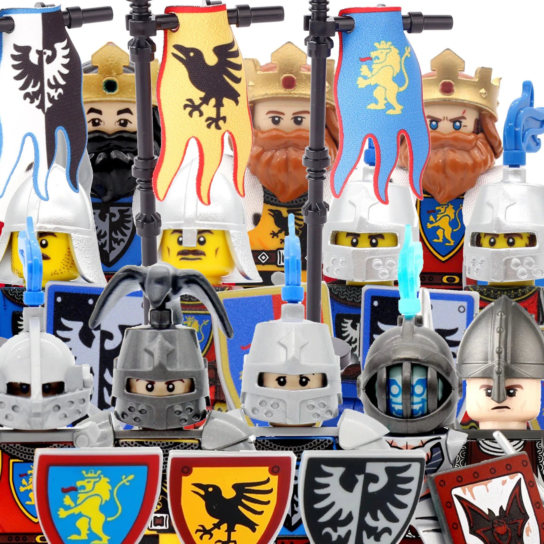 MOC Castle Lion King Knights Building Blocks Eagle Flag Shields Helmets Shields Wolf Armor Horse Vest Army Soldiers Bricks Toys