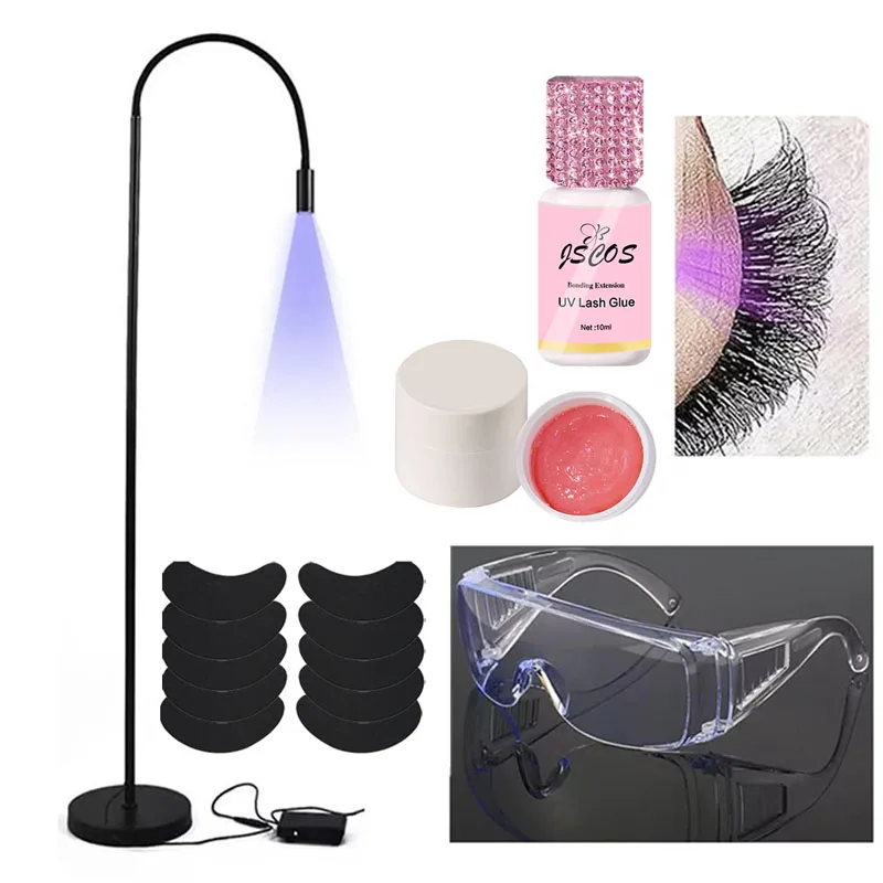 UV Lamp for Eyelash Extensions Foot Pedal Led Lamp for Lashes Extension Glue UV Lash Glue Glasses Eye Patch Remove Eyelash Set