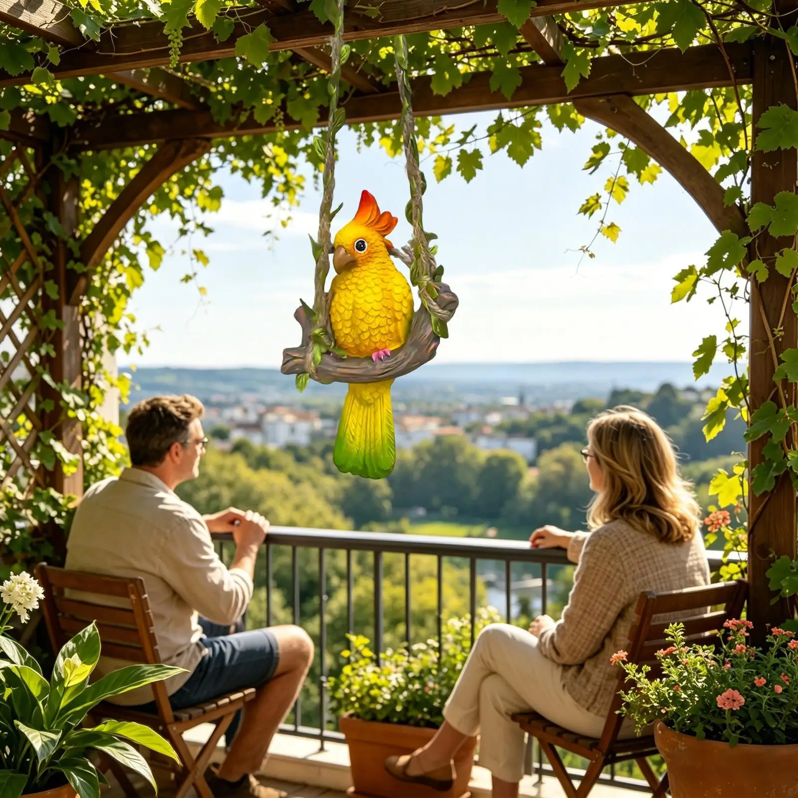 Bird Figurines Home Decor Realistic Resin UV Resistant Statue Swing Bird Statue Small Figurines For Outdoor Patio Porch Garden