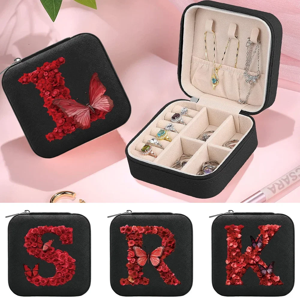PU Leather Waterproof Jewelry Box Storage Device Storage Box Multi Grid Jewelry Jewelry for Women's Accessories Red Rose Series