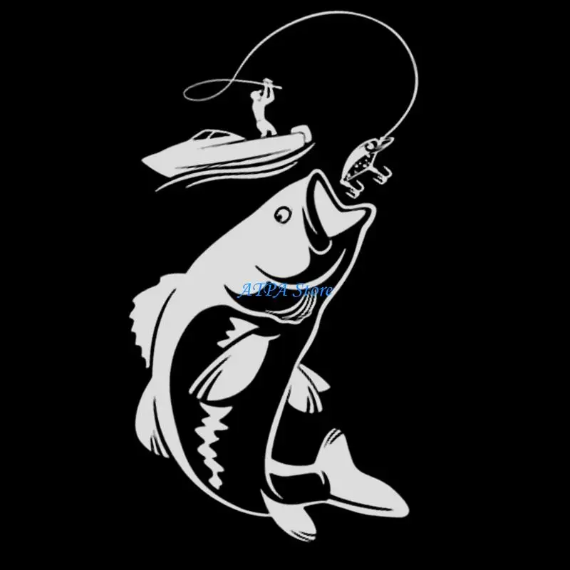 U13C Removable Fish Catcher Rod Design Car Decal Sticker PVC Easy To Clean Surfaces