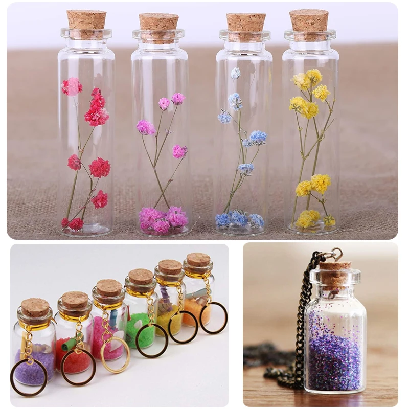 5-10pcs Small Mini Glass Bottles Jars with Cork Stoppers, 100pcs Eye Screws and 1pcs Small Funnels DIY Jewelry Making